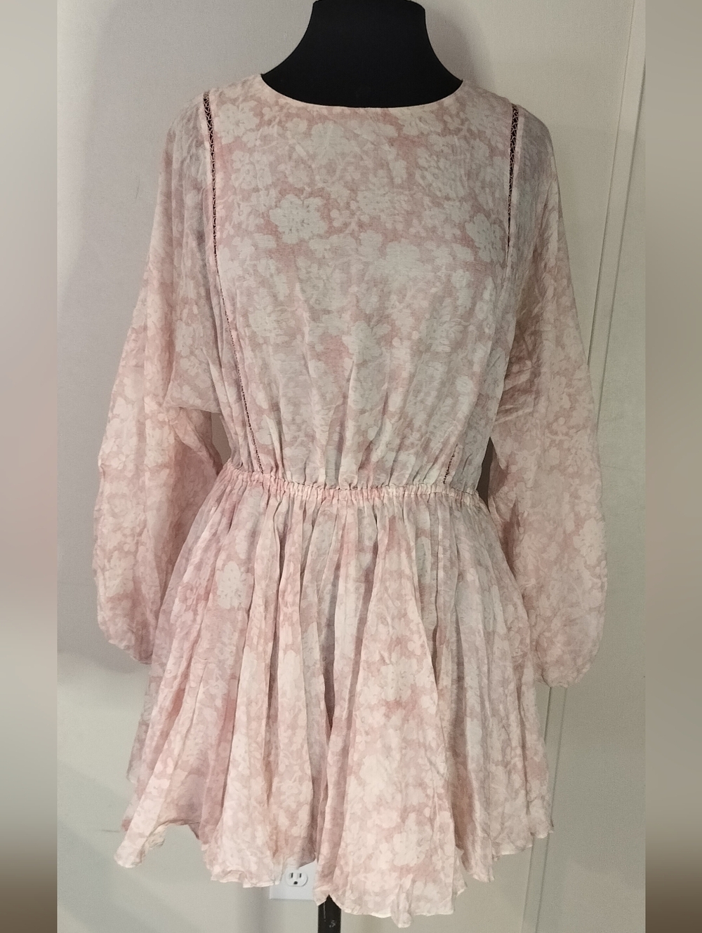 LoveShackFancy Pink and White Floral Mini Dress